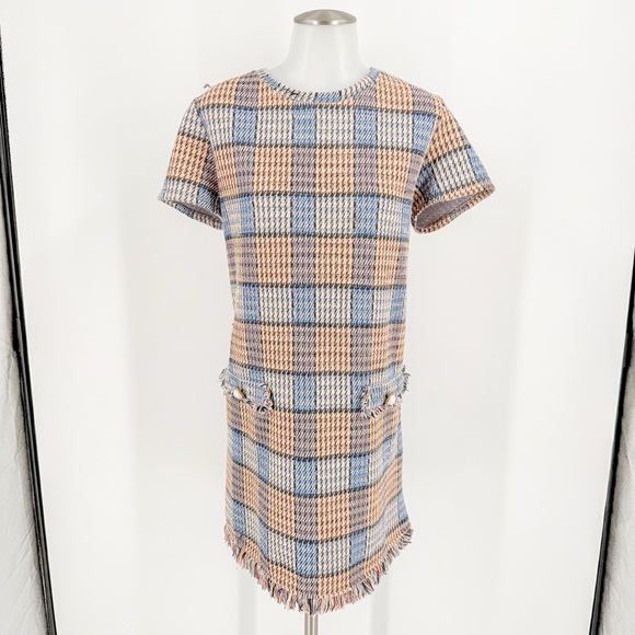 Zara Plaid Dress in Blue and Tan - Picture 1 of 4